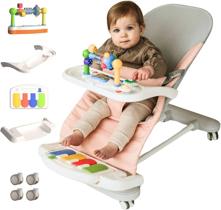 CuddoBaby Baby Bouncer 4-in-1 on Wheels |Detachable Pianos, Feeding Tray| 3-Level Recline Foldabl... | Amazon (US)