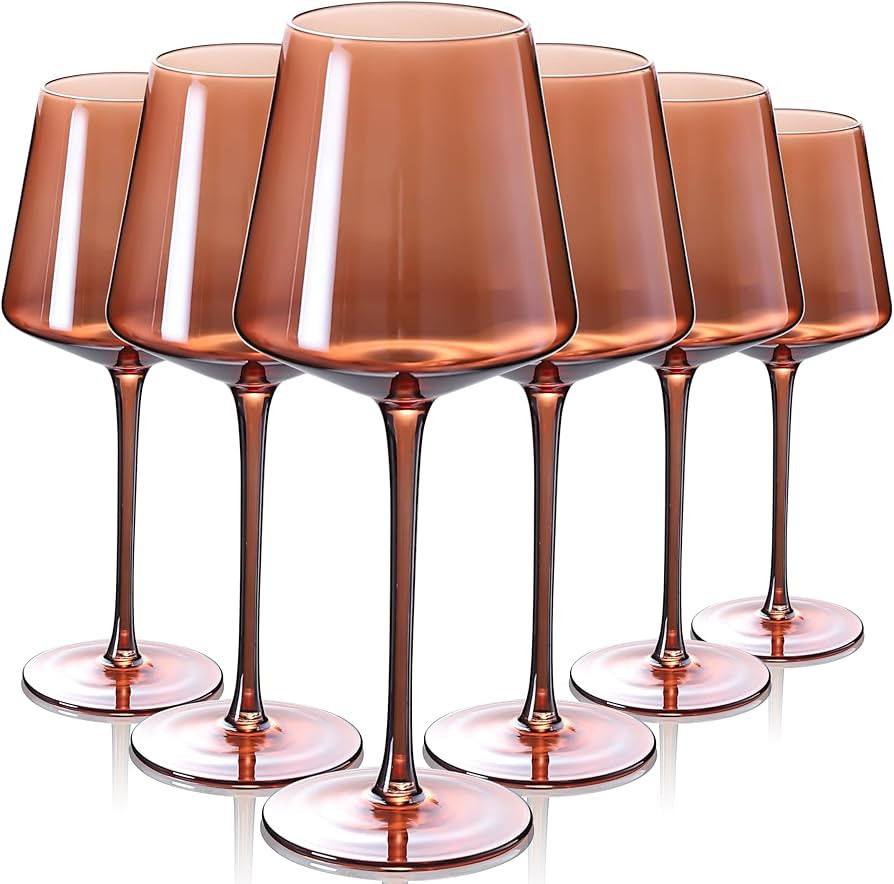 Physkoa Africa American Wine Glasses Set 6-16oz Amber Colored Wine Glasses with Tall Long Stem&Fl... | Amazon (US)