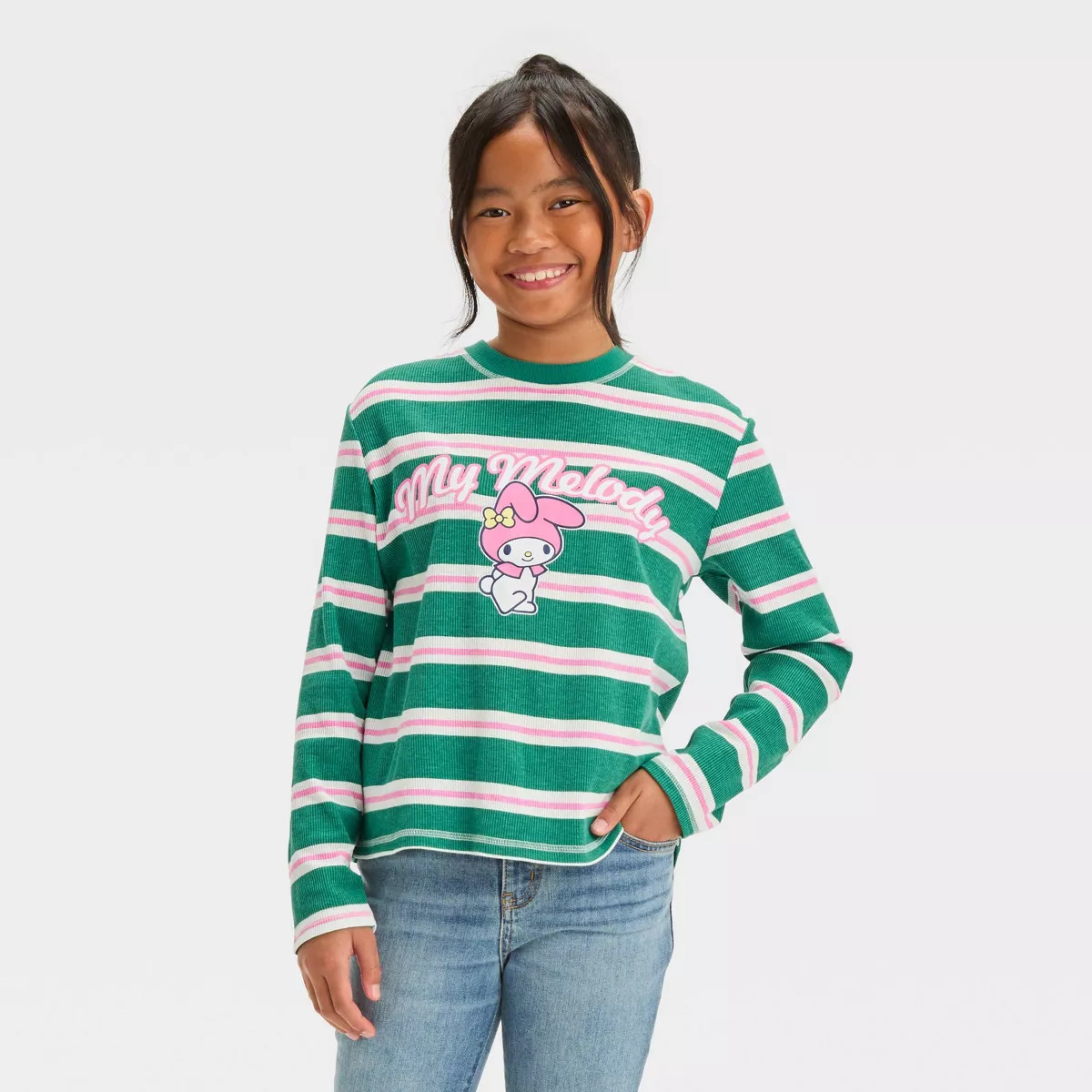 Girls' Sanrio My Melody Striped Long Sleeve Graphic T-Shirt - Green | Target