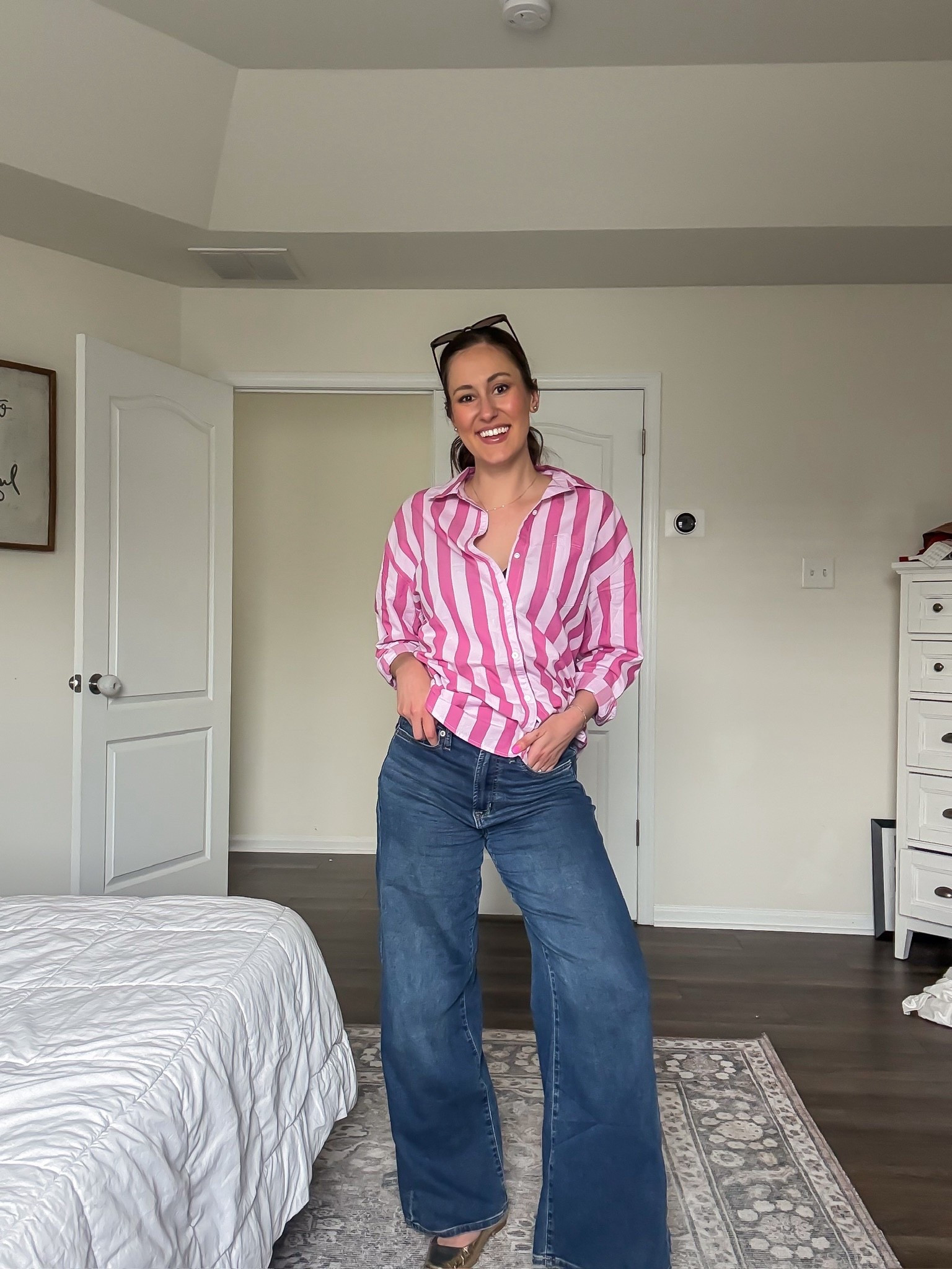 Casual workwear outfit with striped button down from old navy, sweatpant jeans from gap + metallic Mary Jane flats 💕

#LTKootd #LTKWorkwear #LTKSeasonal