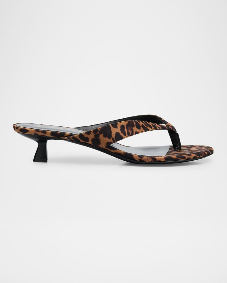 Stuart Weitzman Rio Leopard-Print Nylon Kitten-Heel Thong Sandals | Neiman Marcus