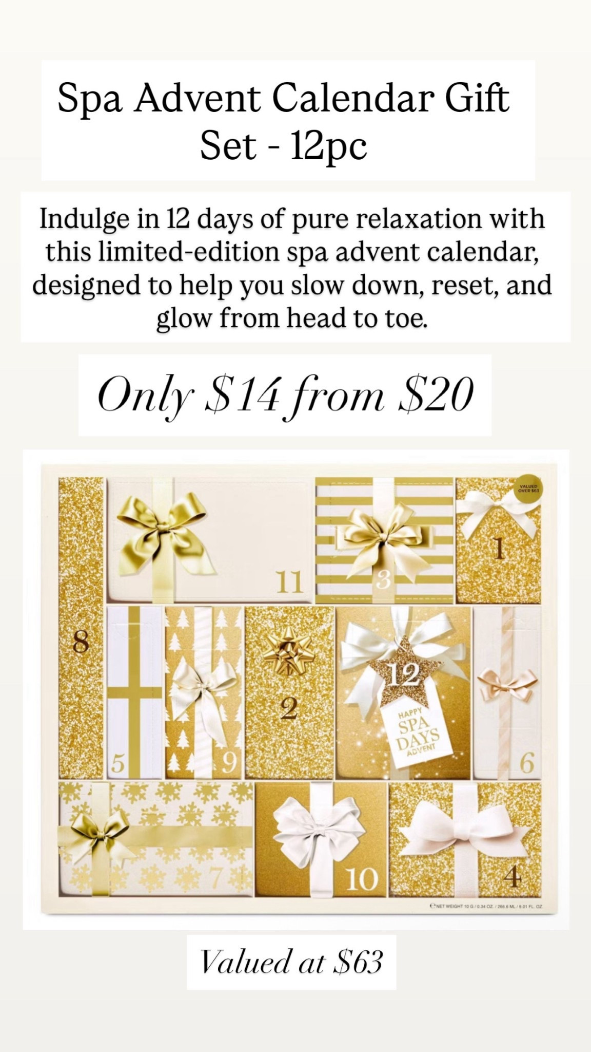 Spa advent calendar for $14 from $20

#LTKGiftGuide #LTKHoliday #LTKBeauty