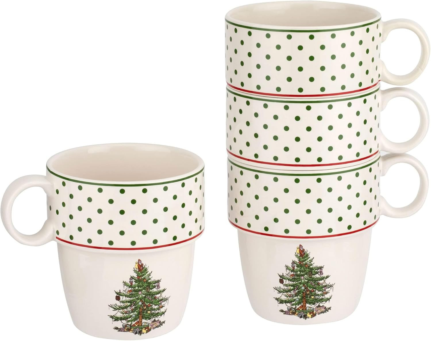 Spode Christmas Tree Polka Dot Stackable Mugs, Set of 4 - Festive 10oz for Hot Chocolate & Coffee... | Amazon (US)