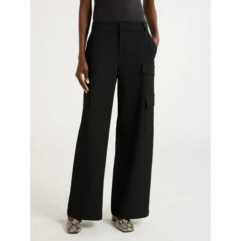 Scoop Women's and Women's Plus Faux Wool Wide Leg Cargo Pants, 32’’ Inseam, Sizes 0-28W | Walmart (US)