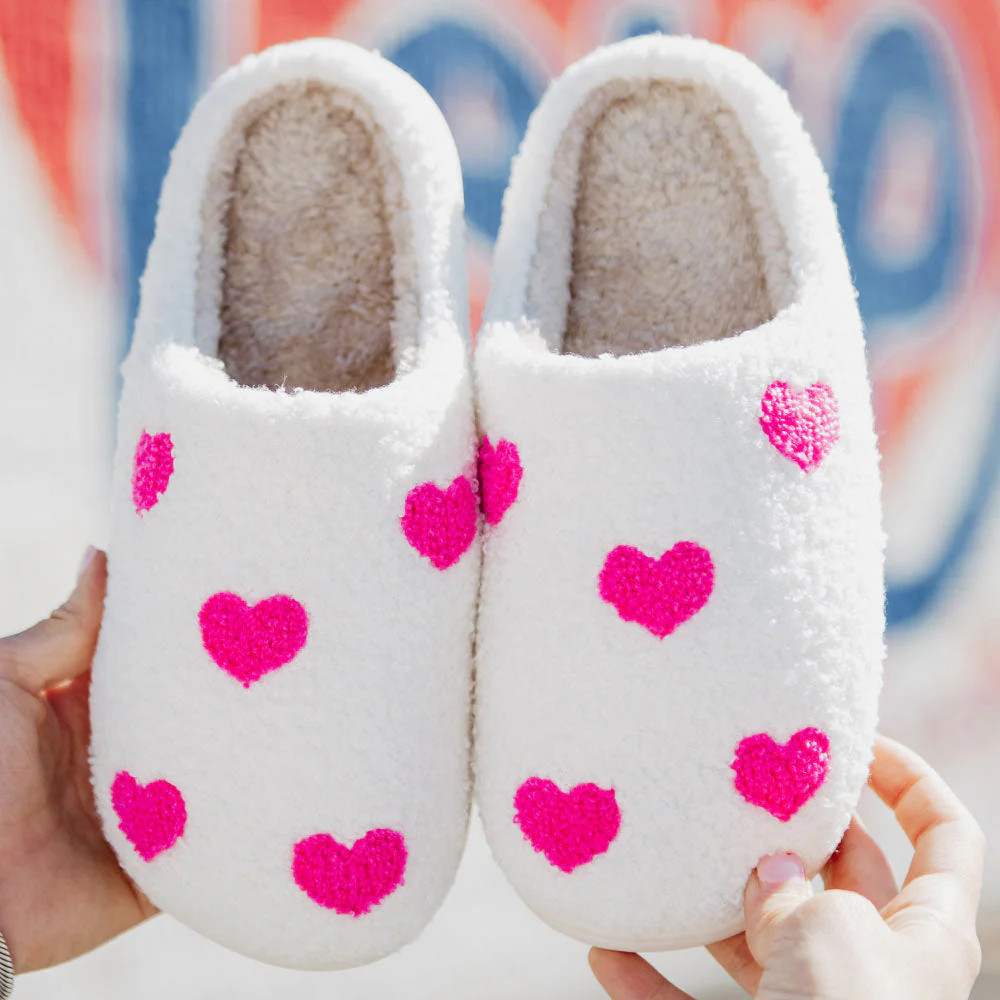 Pink Hearts All Over Slippers For Women | Katydid.com