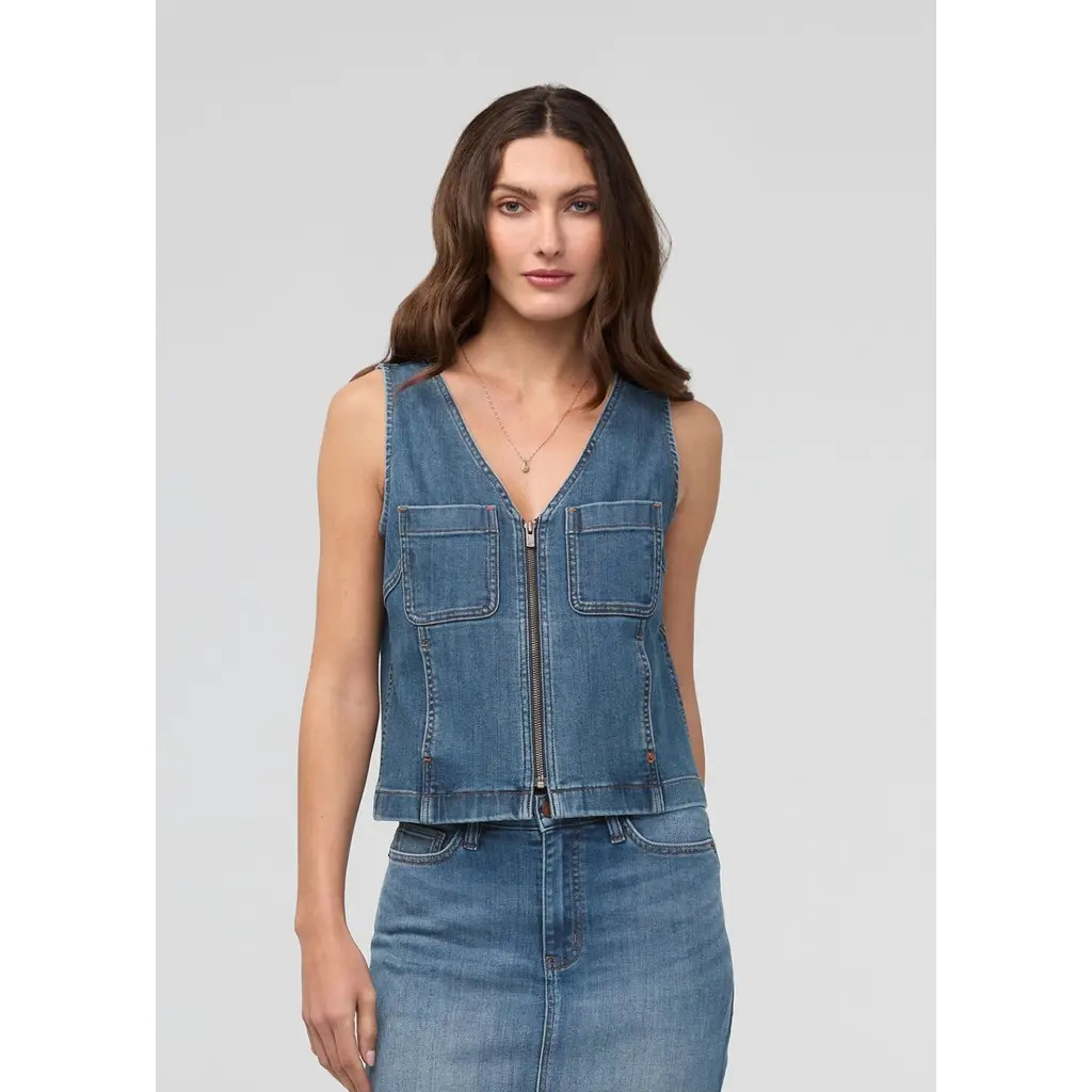 DUER Performance Denim Zip Front Vest in Blue-Ash at Nordstrom, Size X-Large | Nordstrom