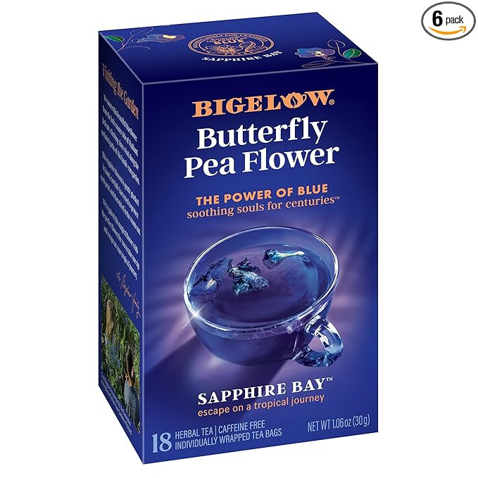 Bigelow Tea Sapphire Bay Butterfly Pea Flower, Blue Tea, Caffeine Free (Pack of 6), 108 Total Tea... | Amazon (US)