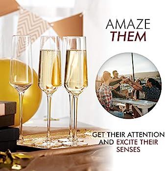 Classy Champagne Flutes - Hand Blown Crystal Champagne Glasses - Set of 4 Elegant Flutes, 100% Le... | Amazon (US)