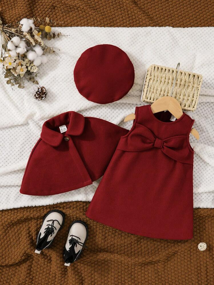 SHEIN Baby Girl Bow Front Vest Jacket & Dress & Hat | SHEIN