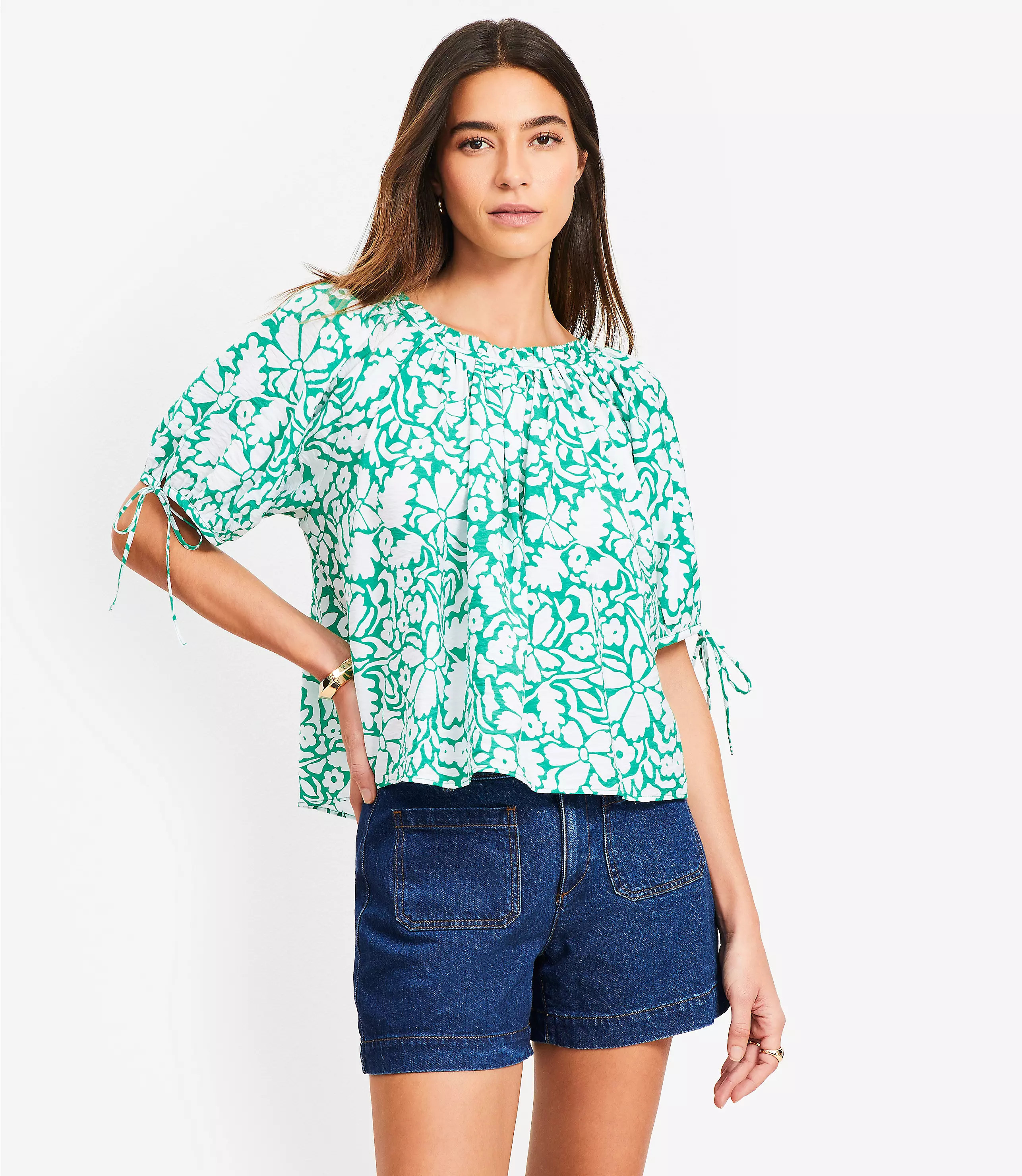 Floral Tie Cuff Blouse | LOFT