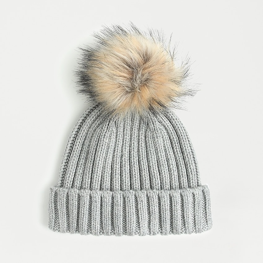 Ribbed beanie with faux-fur pom-pom | J. Crew US