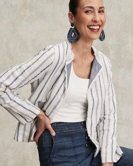Stripe Linen Frayed Jacket | Chico's