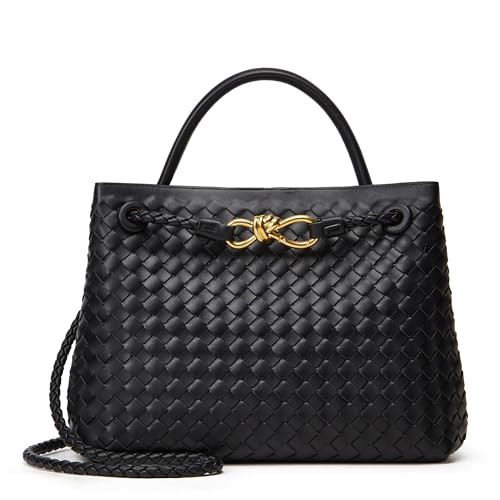 Woven Bag for Women Crossbody Handbag: Vegan Leather Small Tote Purse - Trendy Shoulder Handbags and Purses - Bowknot Satchel Purses (Black) | Amazon (US)