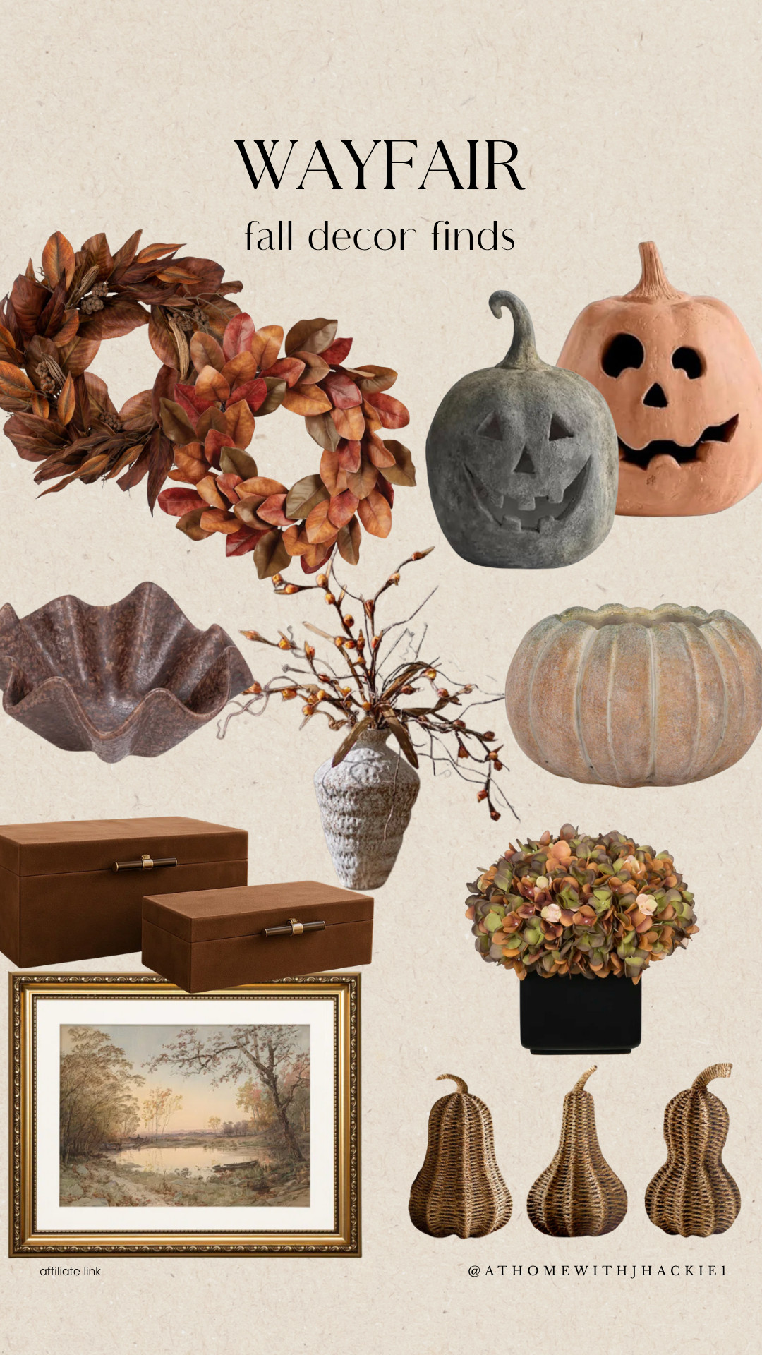 WAYFAIR | Fall Decor Finds, Wayfair fall decor, fall home decor, neutral fall decorating, cozy fall home, autumn decorating ideas, fall wreath, pumpkin decor, rustic pumpkin decor, vintage fall decor, neutral Halloween decor, moody fall decor, faux fall florals, fall centerpiece ideas, decorative storage boxes, vintage landscape art, fall vase filler, wicker pumpkins, earth tone home decor, cozy autumn aesthetic, fall decorating inspiration

#LTKSeasonal #LTKHome
