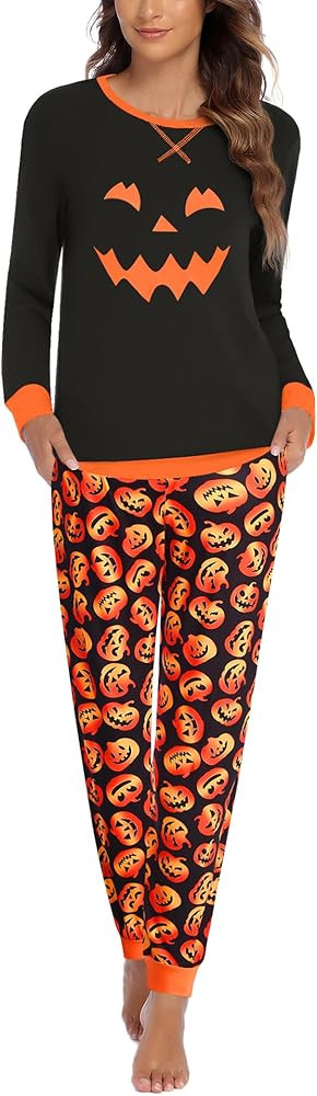 Ekouaer Pajamas Set for Women Long Sleeve Crew Neck Comfy Pjs Lounge Sets With Pockets | Amazon (US)