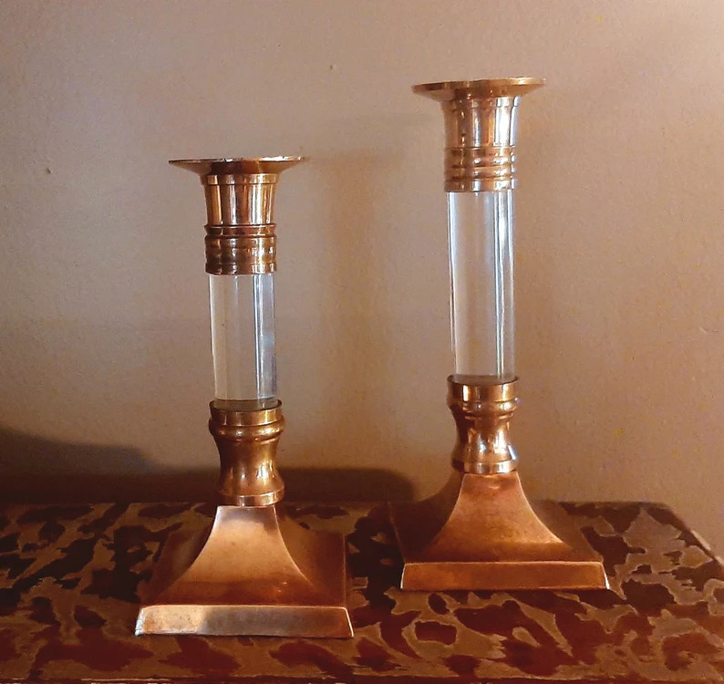 Candlestick Brass Lucite Vintage Mid Century Regency Candlestick Holders Deco Shabby Chic Post Mo... | Etsy (US)