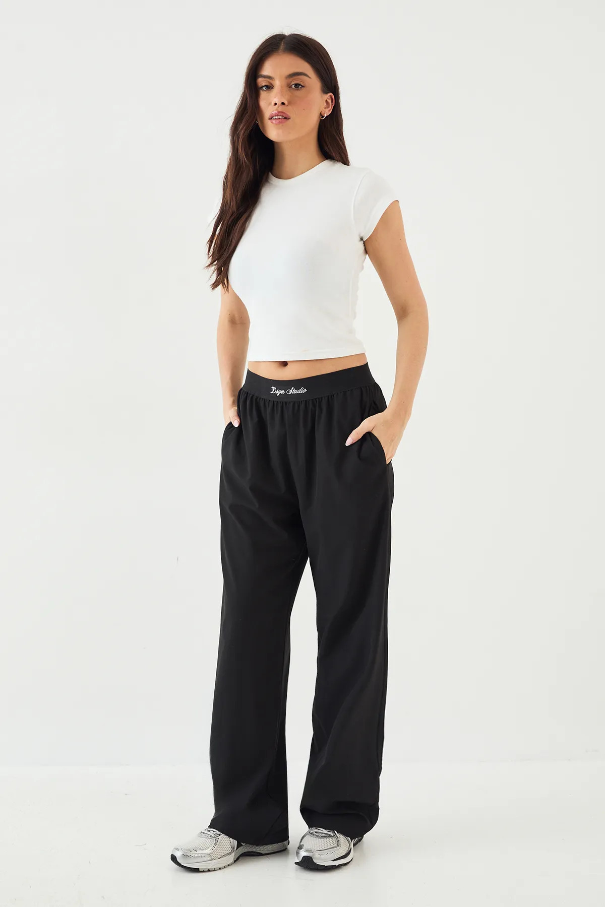 Black DSGN Studio Elasticated Waist Straight Leg Trouser | Boohoo | Boohoo.com (UK & IE)