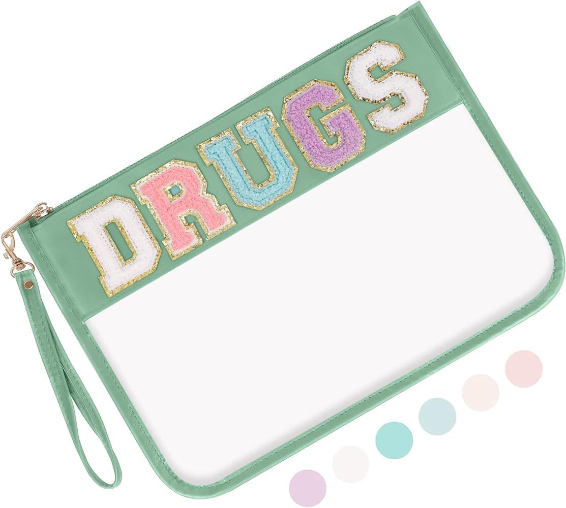 Iqimott Monogram Letter Clear Bag Purse, Chenille Glitter Letter Makeup Cosmetic Bag Patch Zipper... | Amazon (US)