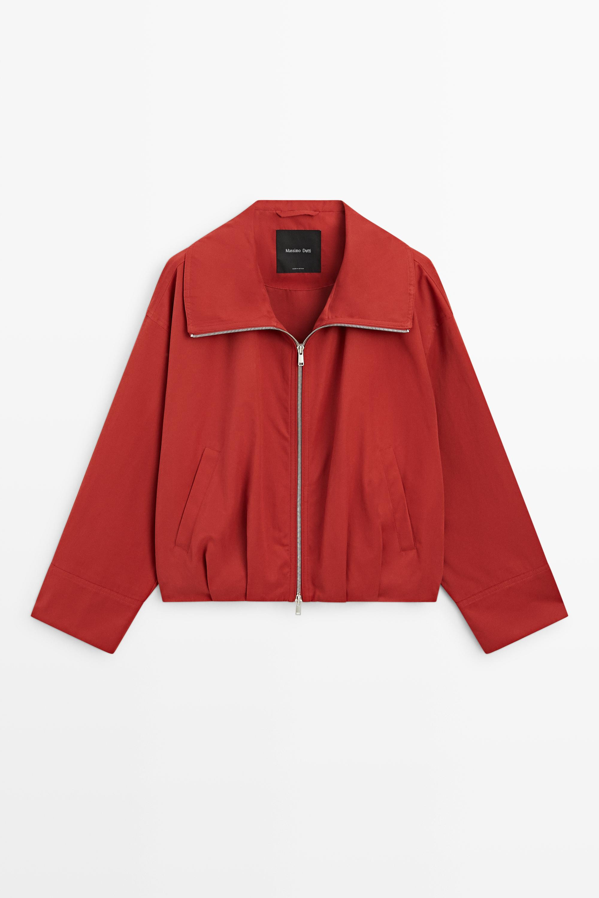 Cotton blend gathered bomber jacket | Massimo Dutti US