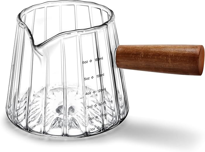 Espresso Measuring Cup 6 Oz, Espresso Glass Cups with Wood Handle, Milk Frothing Cup, Espresso Cu... | Amazon (US)