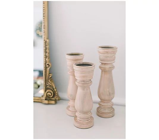 Set of 3 Mango Wood Pillars by Lauren McBride | QVC