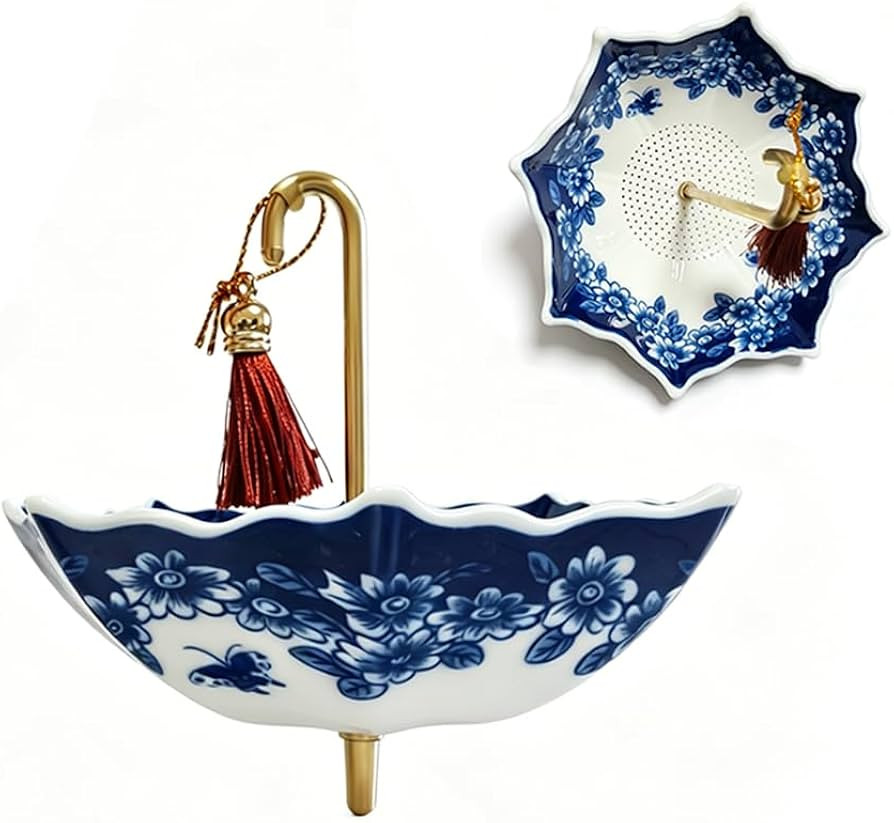 Umbrella Tea Strainer,Blue and White Porcelain Umbrella Shape Ceramic Tea Strainer,Tea Infuser fo... | Amazon (US)