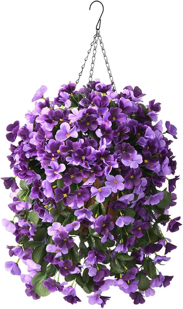 INQCMY Artificial Fake Hanging Flowers Plants with Basket for Summer Outdoor Decoration,Faux Silk... | Amazon (US)