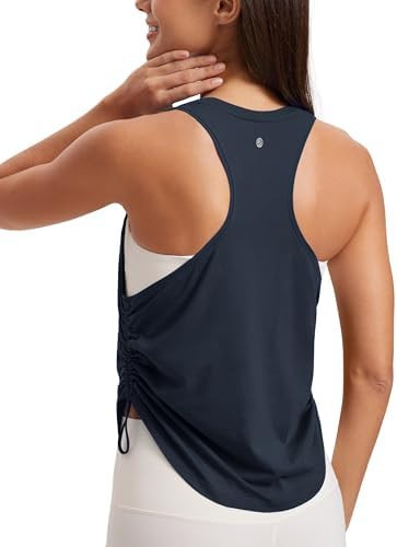 CRZ YOGA Pima Cotton Ruched Side Tank Tops for Women - Workout Athletic Casual Racerback Crewneck... | Amazon (US)