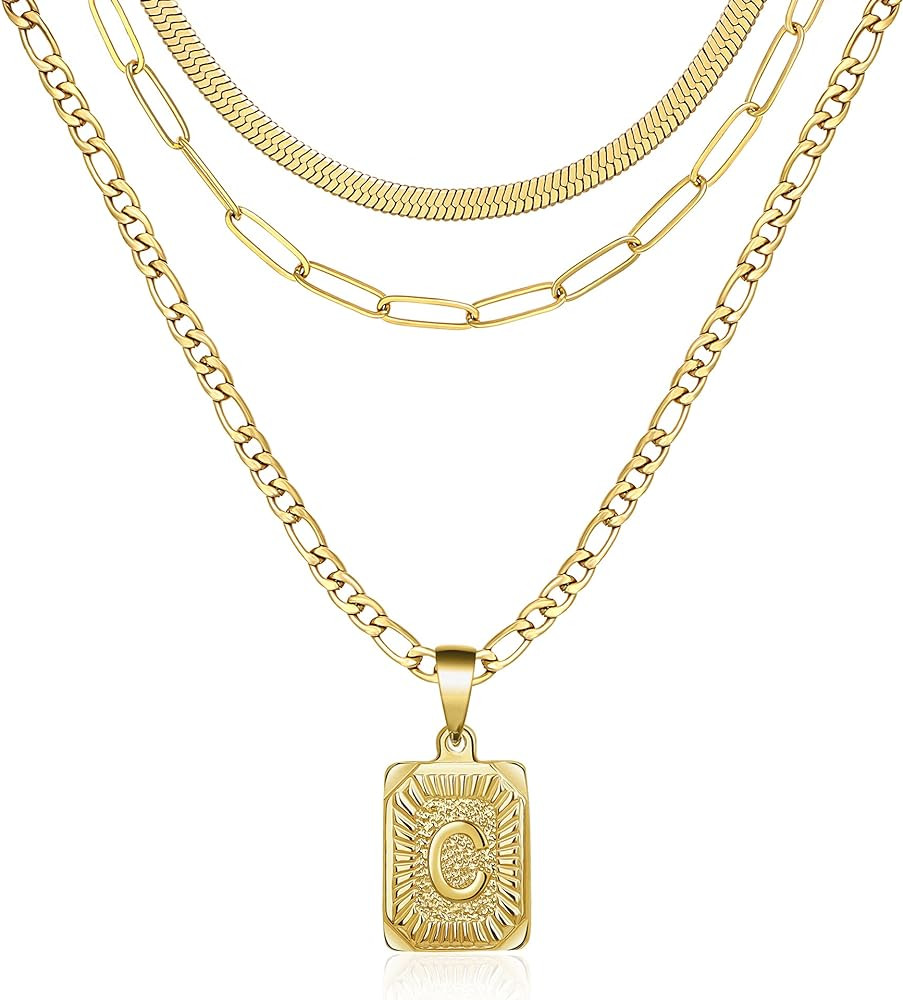 Gold Layered Necklace Set 3 PCS for Women Girls Dainty Trendy Paperclip Snake Choker Gold Filled ... | Amazon (US)