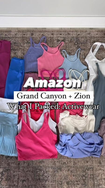 Hiking outfits: what I packed for Grand Canyon + Zion + Sedona! Amazon sports bras in XS. Favorite Amazon leggings in XXS. Amazon ribbed tank tops in smallest size. Amazon long sleeves in smallest size each, needed light layers in the morning and evenings. Amazon tennis skirts in XXS. Amazon look for less activewear. Disney outfits. Hiking shoes are whole sizes. Only, I suggest going up if you are a half size.

#LTKFitness #LTKActive #LTKShoeCrush