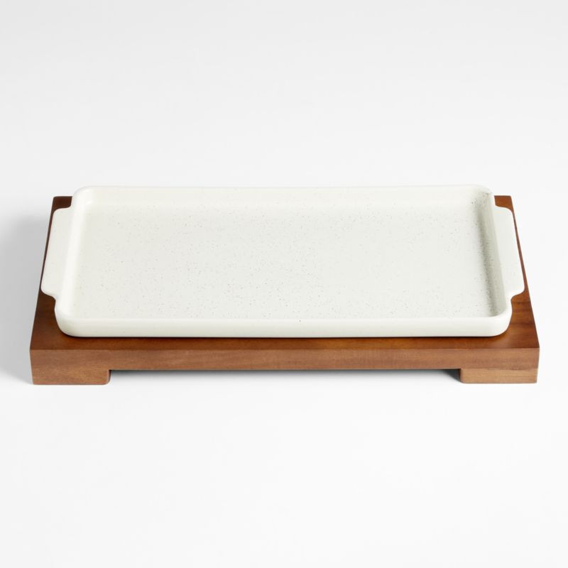 Calistoga Ceramic Sheet Pan Serving Dish with Wooden Footed Trivet by Gaby Dalkin + Reviews | Cra... | Crate & Barrel