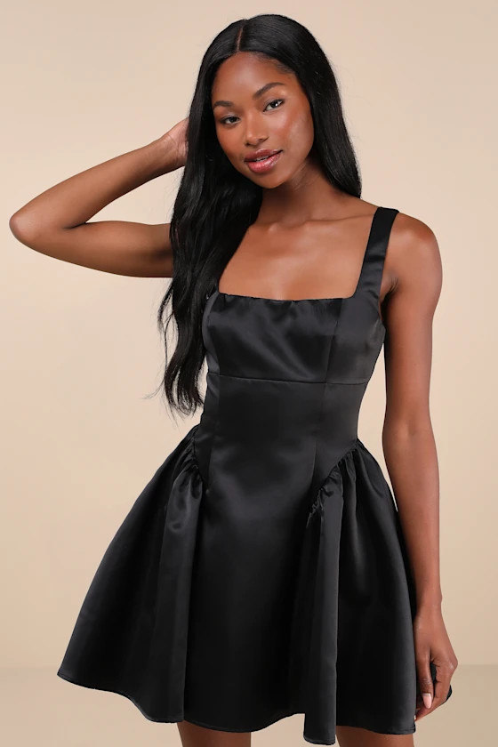 Adorable Promise Black Satin Sleeveless Mini Dress | Lulus