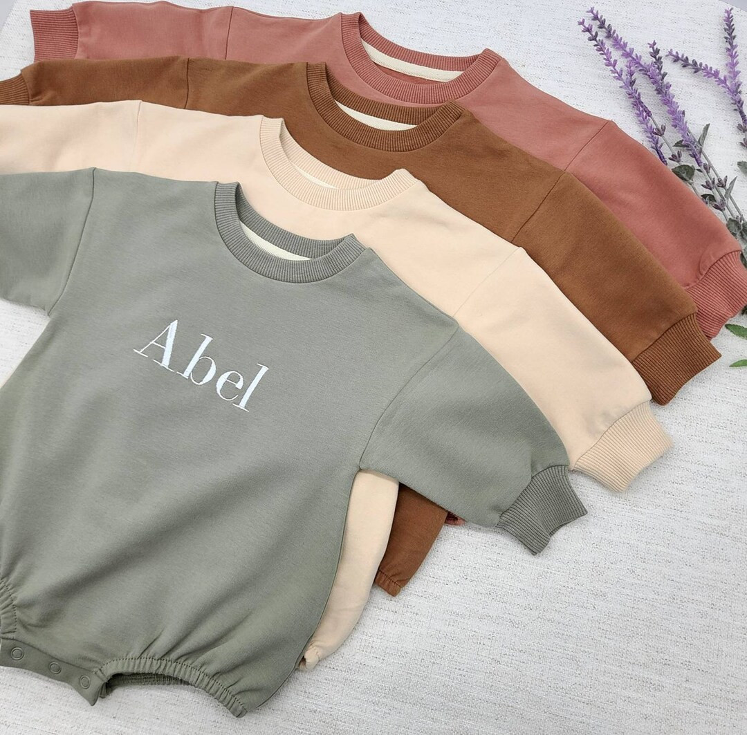 Baby Sweatshirt Romper, Organic Cotton Embroidered Long Sleeve Infant sweatshirt,Personalized bab... | Etsy (US)