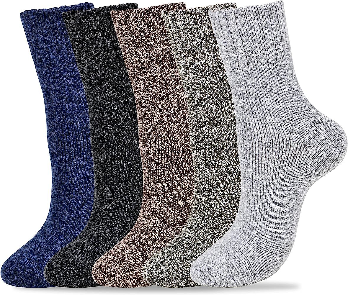 5 Pairs Wool Socks for Women - Womens Wool Socks Winter Socks for men Warm Thick Knit Wool Soft Vint | Amazon (US)