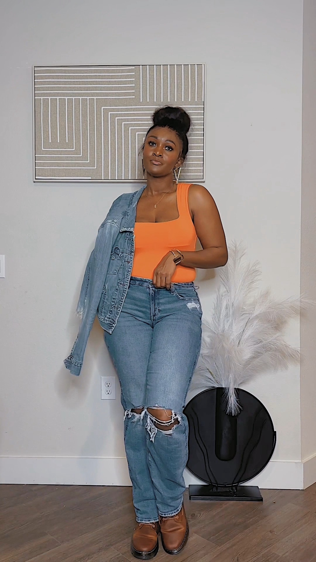 Jean outfits are the easiest way to go when you feel like you have nothing to wear. This is NOT a matching set. I pieced them together from two different brands. The orange top gives a pop of spring and the boots are perfect for running around in comfort while looking put together on the weekends.

#LTKU #LTKmidsize #LTKstyletip