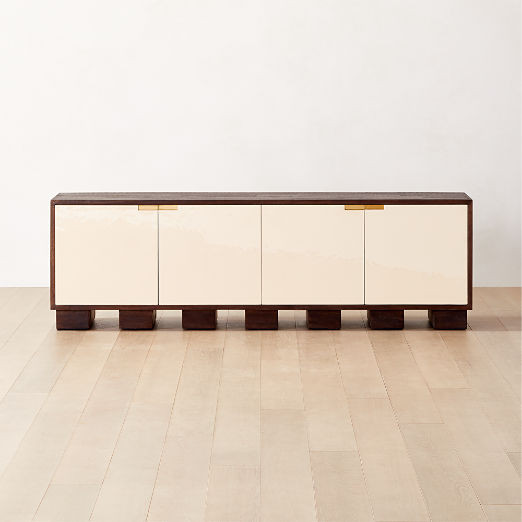Moti 86" Brown and White Wood Media Console + Reviews | CB2 | CB2
