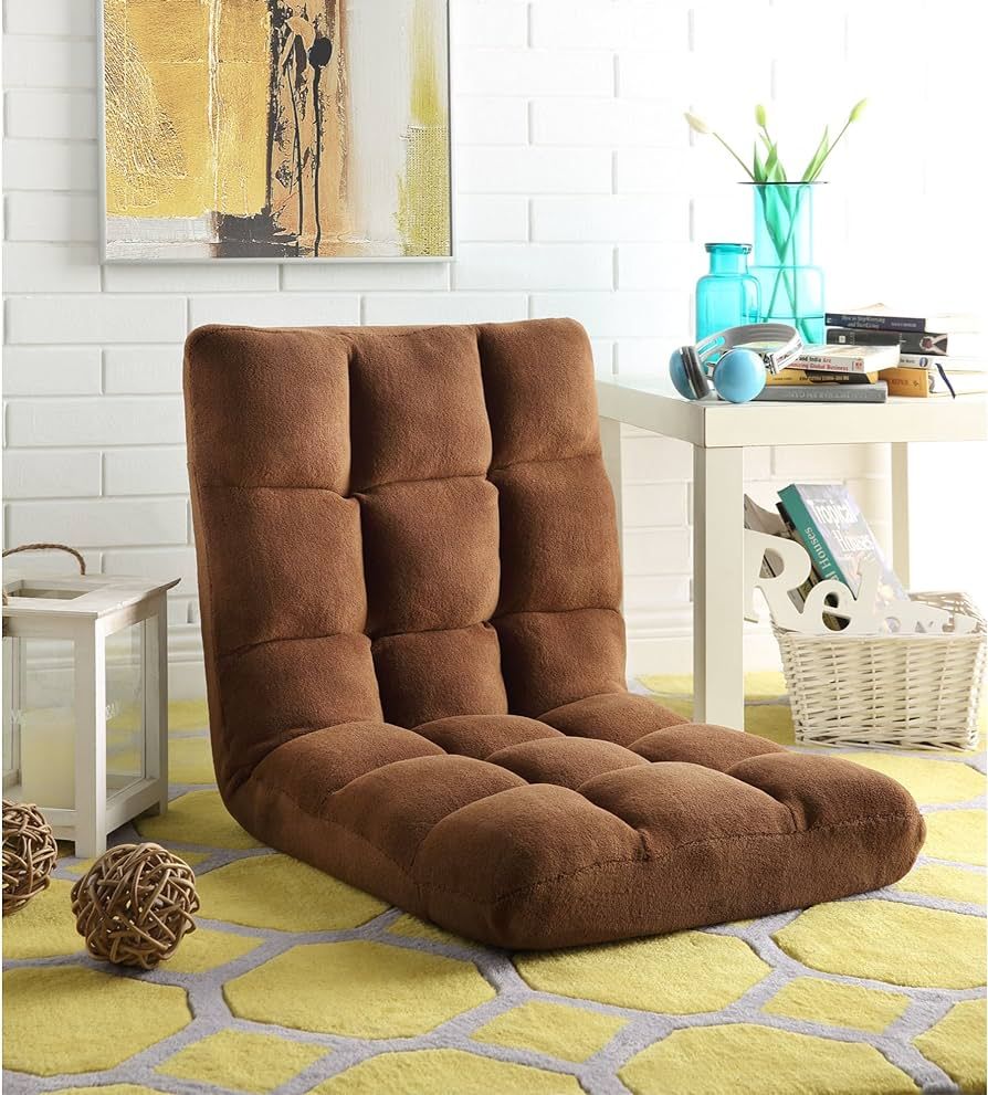 Loungie Brown Microplush Recliner Chair - Folding Floor Mat | Adjustable | Gaming | Amazon (US)