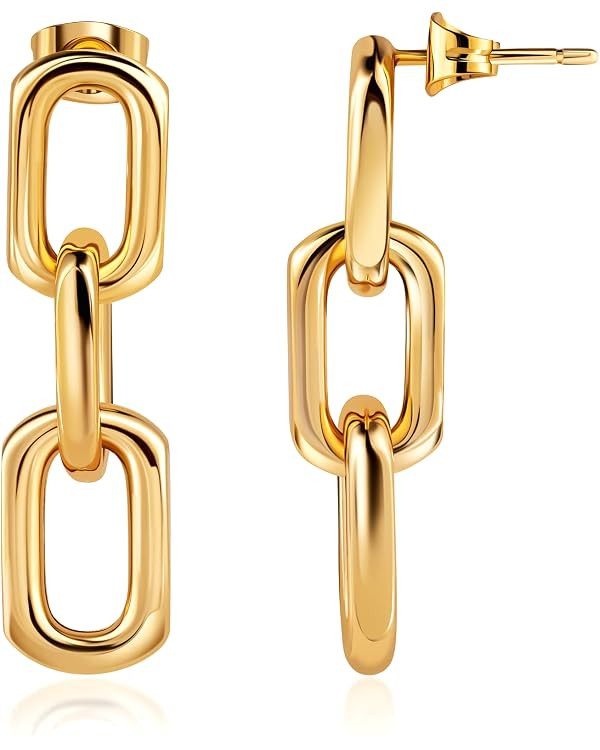 Barzel 18K Gold Plated Symmetrical Drop Chain Earrings - Made in Brazil | Amazon (US)