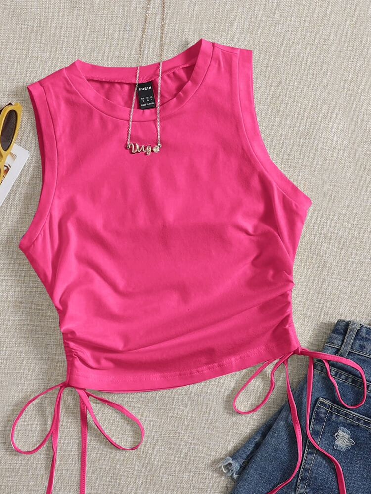SHEIN EZwear Drawstring Ruched Side Crop Tank Top
       
              
              $6.49     ... | SHEIN
