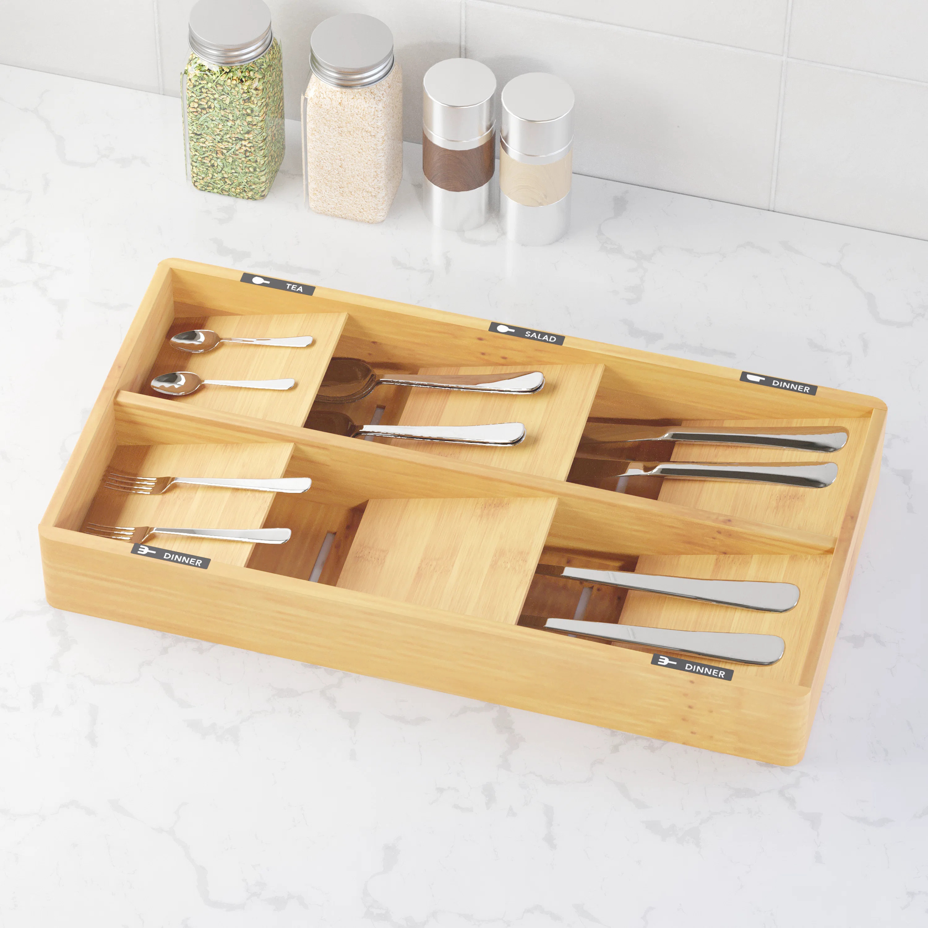 SpaceAid Bamboo Silverware Drawer Organizer with Labels, Spoon and Knives Drawer Storage Organiza... | Wayfair North America