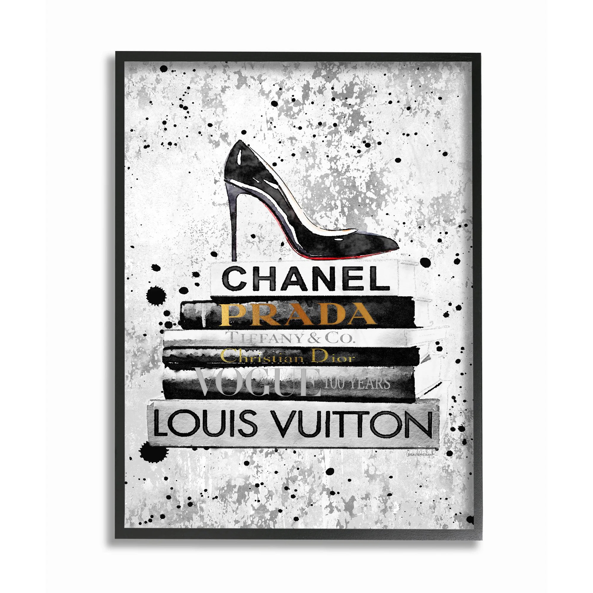Stupell Industries 'Fashion Designer Shoes Bookstack Black Textured' Graphic Art | Wayfair | Wayfair North America