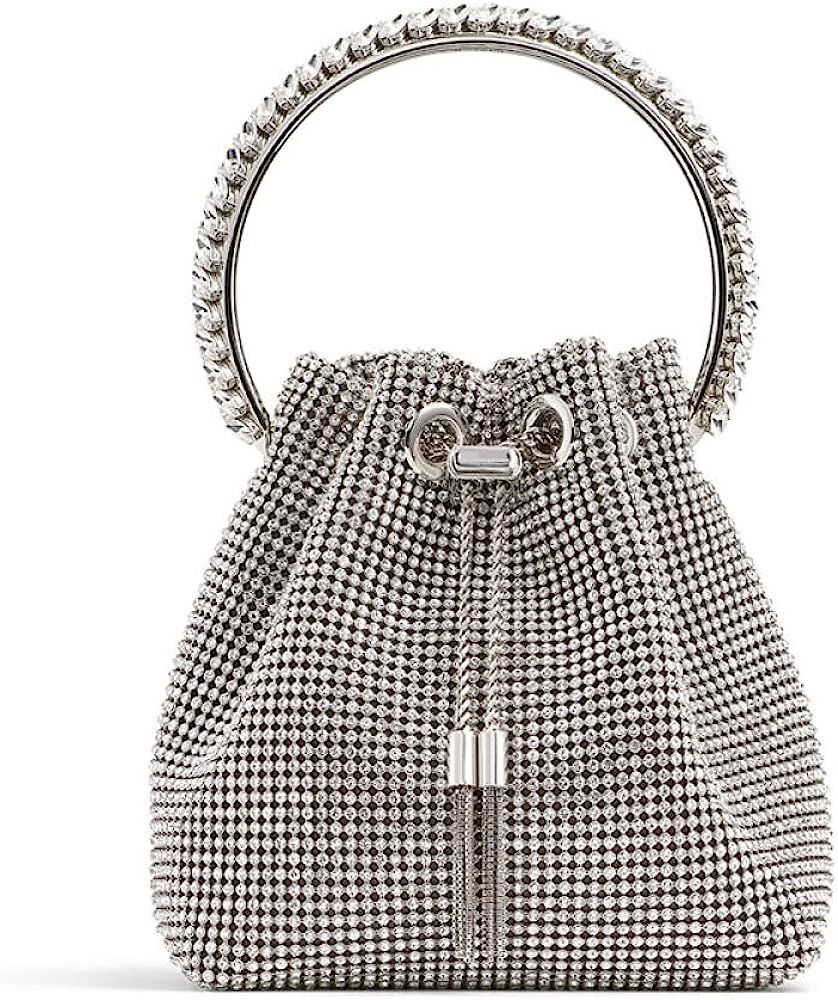 KISTANIA Women's Rhinestone Drawstring Handbags Sparkly Bucket Bag Tassel Clutch Purse Wedding Ev... | Amazon (US)
