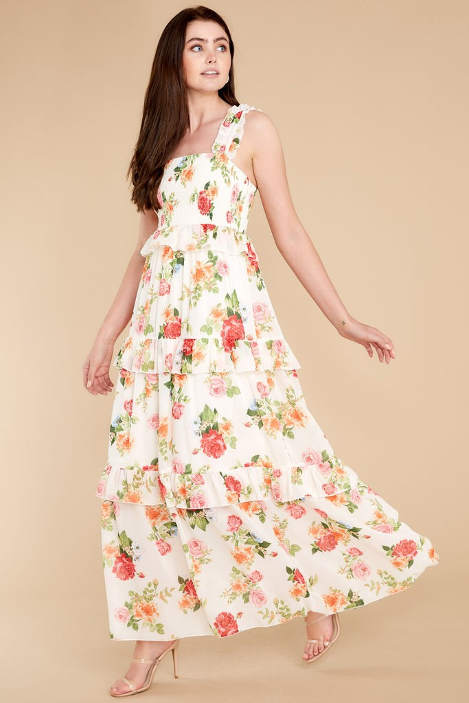 Blossoms Of Passion White Floral Print Maxi Dress | Red Dress 