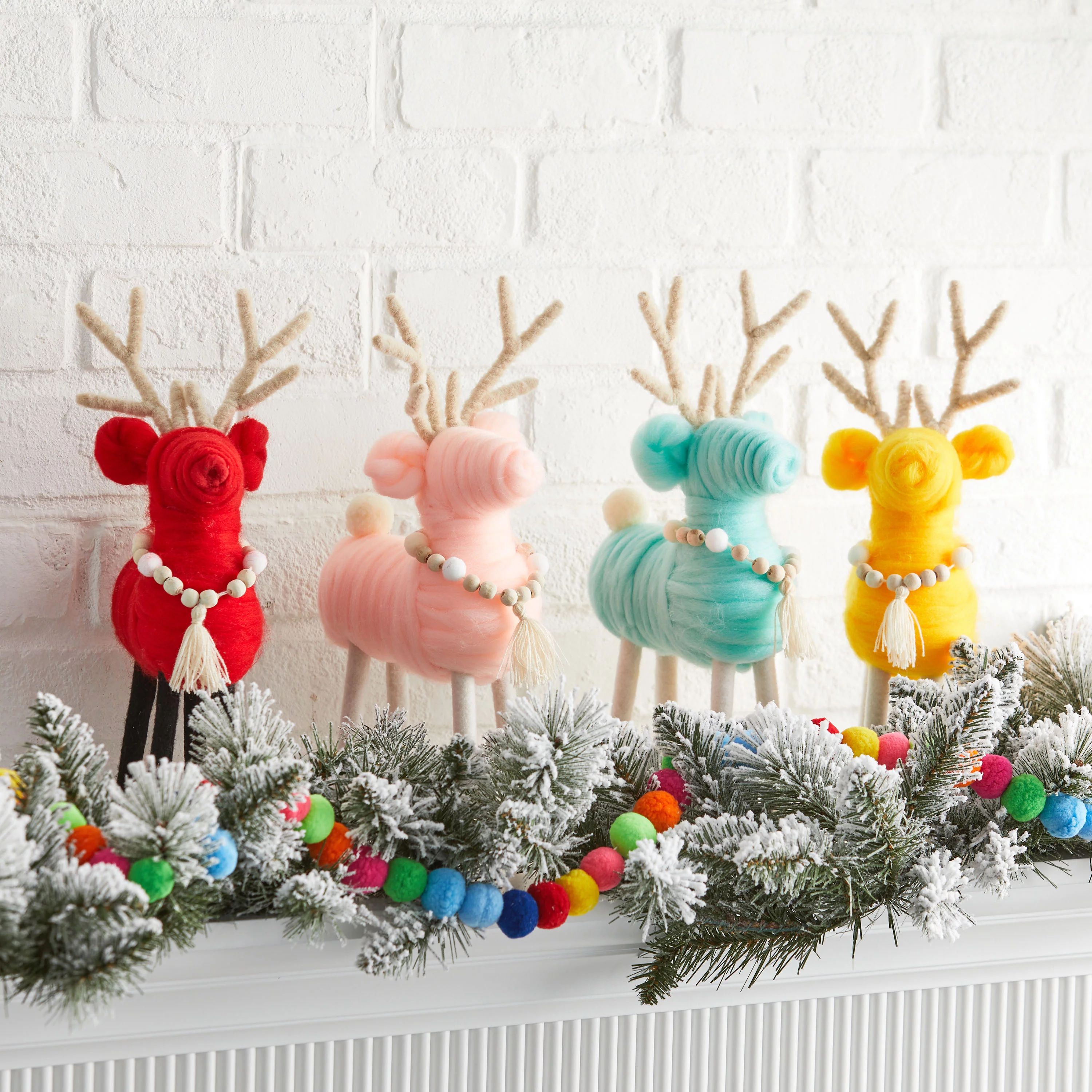 Holiday Time Bright Yarn Reindeer Tabletop Decorations, 13" High, 4 Count | Walmart (US)