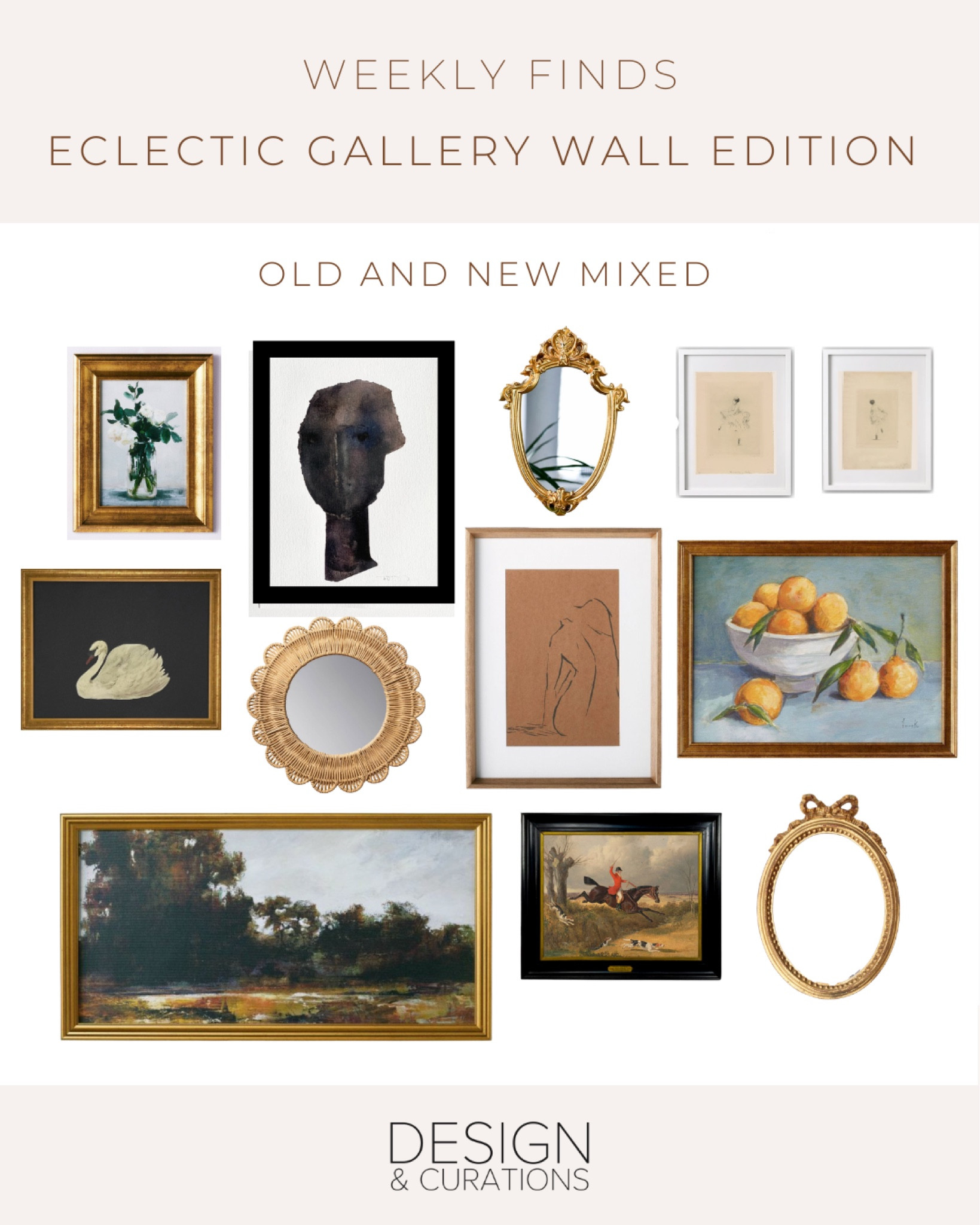 Eclectic gallery wall design. Art from target, etsy. Vintage framed art from target, some print suggestions from etsy -needing frames to add. And some vintage wall mirrors from etsy! 

#LTKhome #LTKunder100 #LTKFind