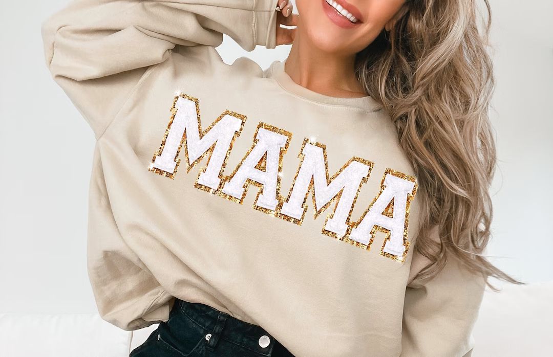 Glitter Patch MAMA Sweatshirt, Mothers Day Gift for Her, Birthday Gift for Mom, New Mom Shirt | Etsy (US)