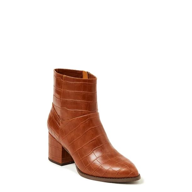 Melrose Ave Women’s Faux Leather Block Heel Side-Zip Pointed Toe Booties - Walmart.com | Walmart (US)