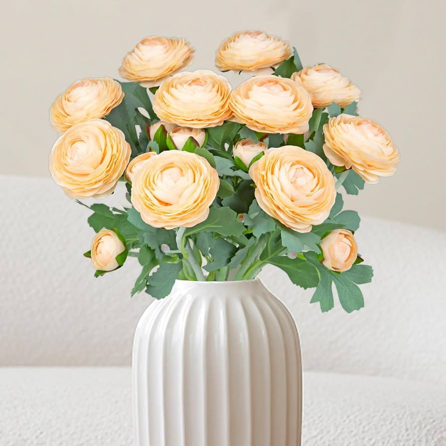 Artificial Ranunculus Flowers with Real Touch Stem,Silk Ranunculus Flowers (Champagne, 10pcs) | Amazon (US)
