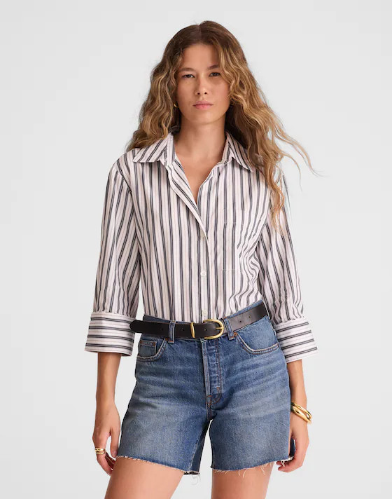 Poplin Easy Y-Neck Button-Up Shirt | Madewell
