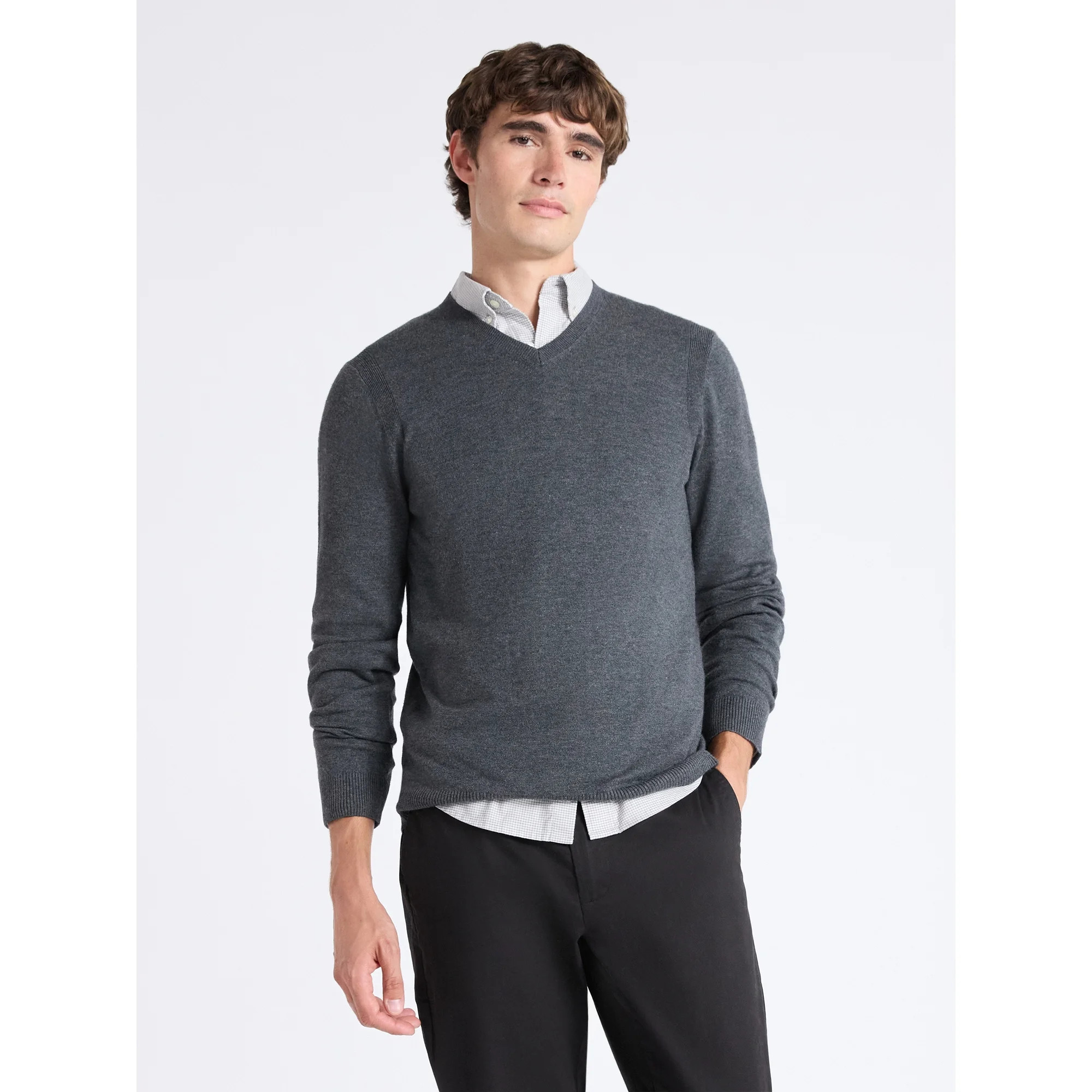 Free Assembly Men's Cozy Yarn Everyday V-Neck Sweater with Long Sleeves, Size XS-3XL | Walmart (US)